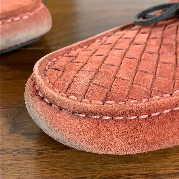 Bottega Veneta red suede woven loafers